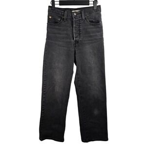 Levis Jeans Women's 25 Black Ribcage‎ Straight Ankle Button Fly Dark Wash Denim
